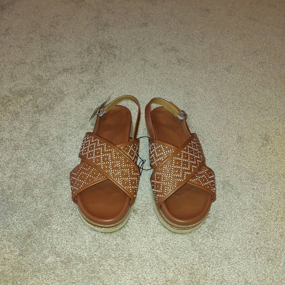 Universal Thread Elisa Sandals Woman's Size 8.5 Cognac Brown Jute Trimmed Sole